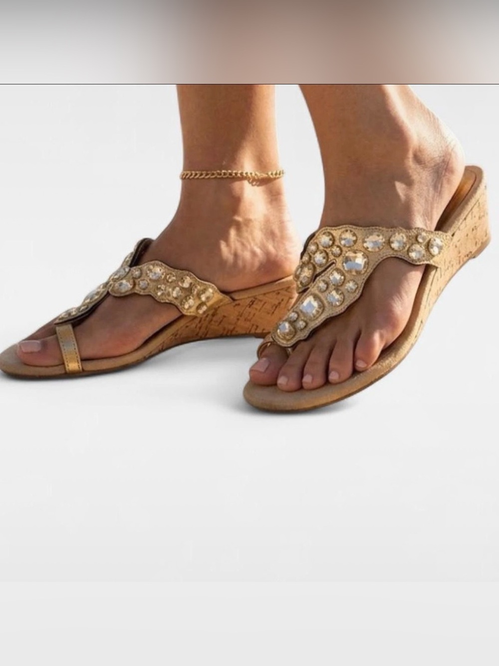 Y2K Gold Jeweled Women's Thong Sandals - Fashionable Slip-On
